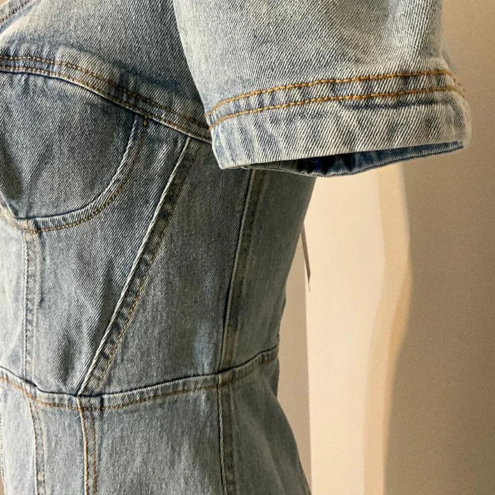 NWT Signature8 Denim Bustier Zip Front Mini Dress Small - Picture 5 of 7